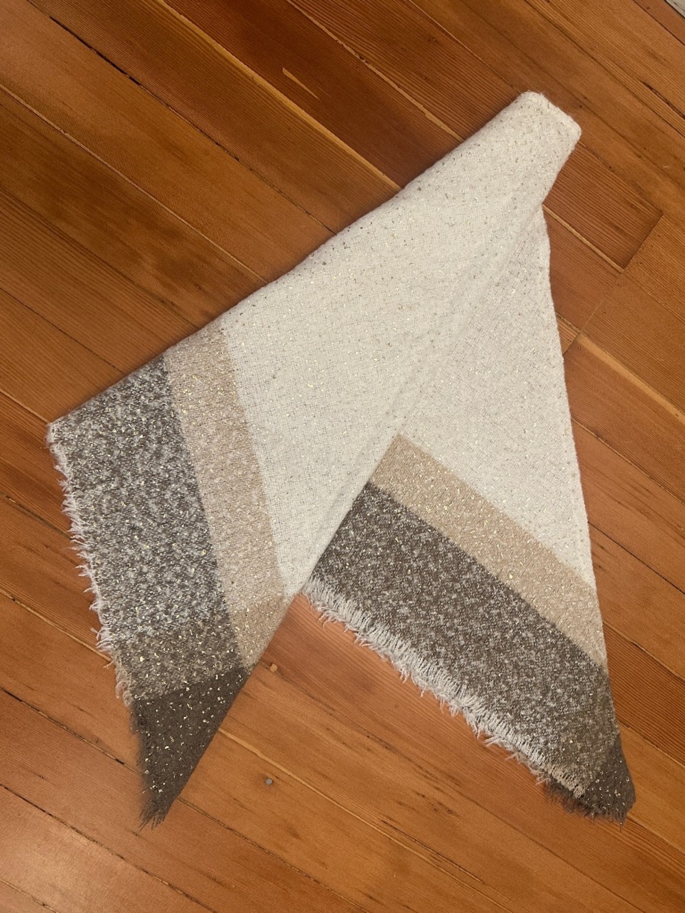 Saks Fifth Avenue triangular lightweight SOFT scarf / neck wrap: tan/brown/cream